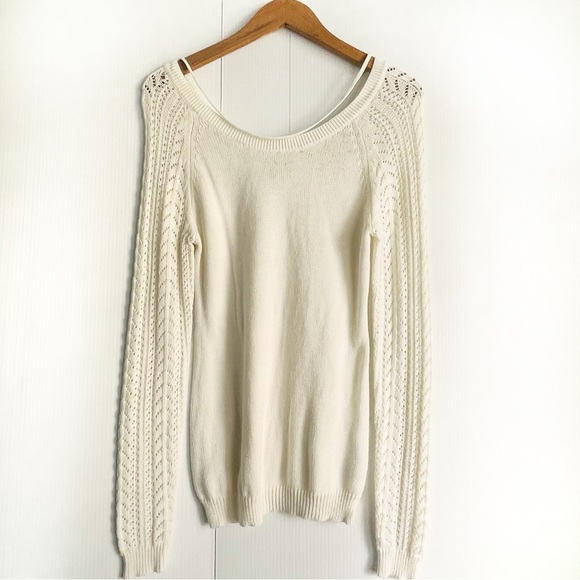 Roxy Cream Women's Sweater with Lace Sleeves - Picture 1 of 7